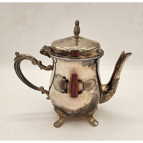 Vintage Gorham Silver Plate Footed Teapot Creamer With Hinged Lid, Ornate Handle - Picture 2 of 10